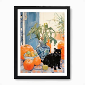 Black Cat With Oranges Art Print