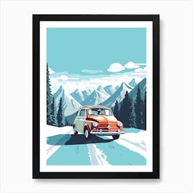 A Fiat 500 Car In Icefields Parkway Flat Illustration 4 Art Print