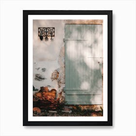 Olive green door in the sunlight | Work in the Garden at the countryside | France Art Print