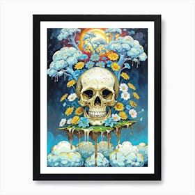 Surrealist Floral Skull Painting (47) Art Print