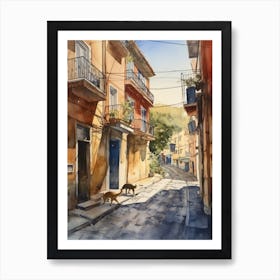 Painting Of Athens Greece With A Cat In The Style Of Watercolour 3 Art Print