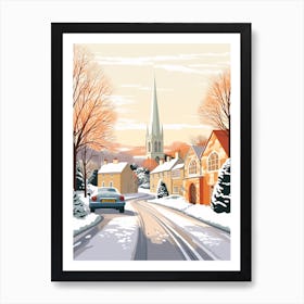 Vintage Winter Travel Illustration Cotswolds United Kingdom 2 Art Print