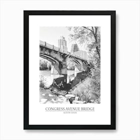 Congress Avenue Bridge Austin Texas Black And White Drawing 2 Poster Art Print