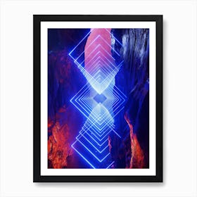 Neon landscape: Squares #1 blue [synthwave/vaporwave/cyberpunk] — aesthetic retrowave neon poster Art Print