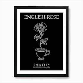 English Rose In A Cup Line Drawing 4 Poster Inverted Art Print