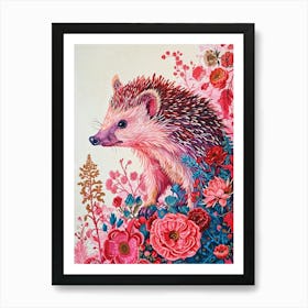 Floral Animal Painting Hedgehog 2 Art Print