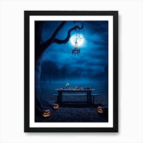 Celebration Old Horror Holiday Tree Moonlight Lantern Mist Head Table Eye Glow Pumpkin (21) Art Print