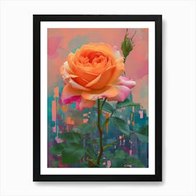 English Roses Painting Rose With A Cityscape 2 Art Print