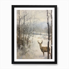 Vintage Winter Animal Painting Deer 3 Art Print
