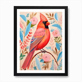 Pink Scandi Northern Cardinal 2 Art Print