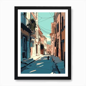 Painting Of Athens Greece With A Cat In The Style Of Line Art 3 Art Print