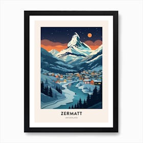 Winter Night  Travel Poster Zermatt Switzerland 3 Art Print