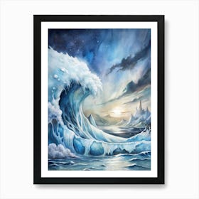 A Dramatic Poster Of A Frozen Tidal Wave In Antarc (1) Art Print