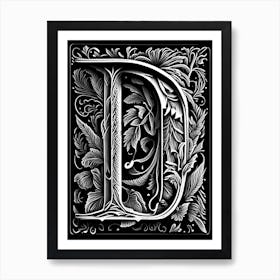 D, Letter, Alphabet Linocut 2 Art Print