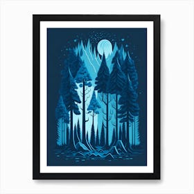 A Fantasy Forest At Night In Blue Theme 56 Art Print