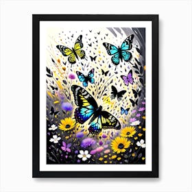 Butterflies And Flowers 1 Art Print