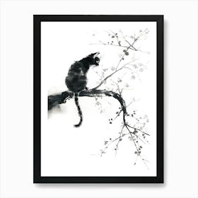 Cat On A Cherry Tree Art Print