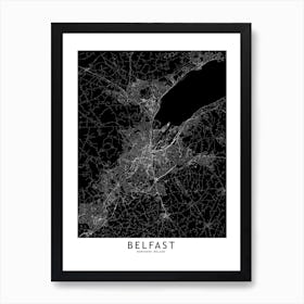 Belfast Black And White Map Art Print