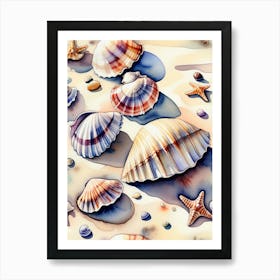 Seashells on the beach, watercolor painting 17 Art Print