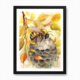Drone Bee Beehive Watercolour Illustration 3 Art Print