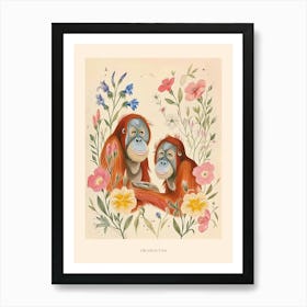 Folksy Floral Animal Drawing Orangutan 3 Poster Art Print