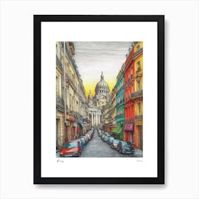 Paris France Drawing Pencil Style 4 Travel Poster Art Print