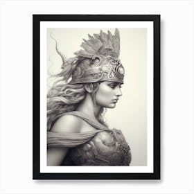 Athena Greek Goddess B&W Drawing Art Print