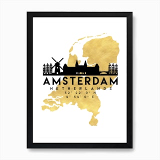 Amsterdam Netherlands Silhouette City Skyline Map Art Print