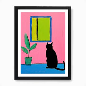 Black Cat Looking Out The Window Art Print