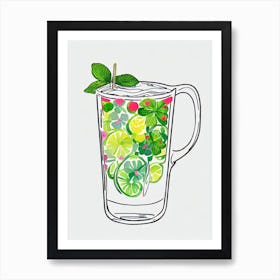 Clover Club Minimal Line Drawing With Watercolour Cocktail Poster Art Print