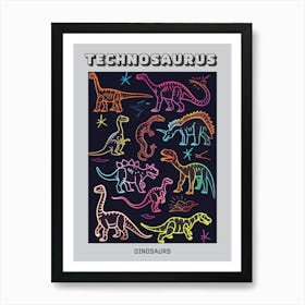 Dinosaur Neon Pattern Poster Art Print