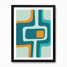 Mid Century Funky Abstract Aqua, Teal, Orange Art Print