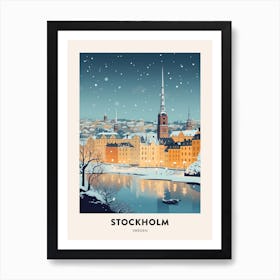 Winter Night  Travel Poster Stockholm Sweden 1 Art Print