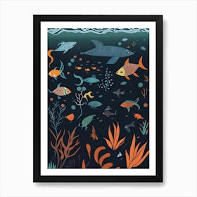 Underwater Ocean Animals Sea Sea Creature Fishes Watercolor Aquatic Ocean Life Marine Nature Art Print