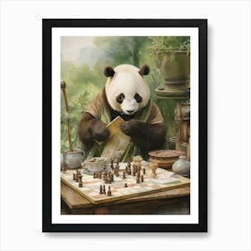 Panda Art Playing Chess Watercolour 2 Art Print