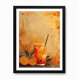 Orange Cocktail On A Watercolor Background Affiche