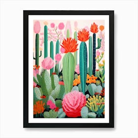 Pink And Green Cacti Art Print