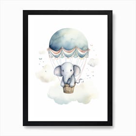 Baby Elephant 4 In A Hot Air Balloon Art Print