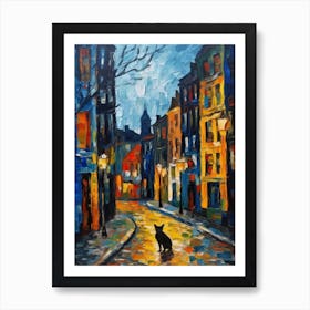 Painting Of Amsterdam With A Cat In The Style Of Expressionism 1 Art Print