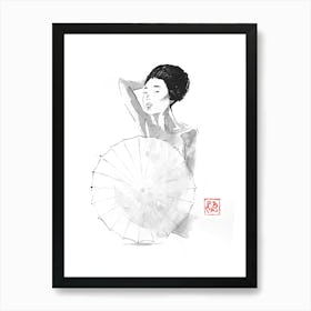 Geisha Behind Umbrella Art Print