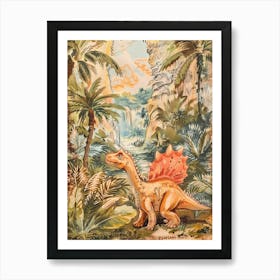 Dinosaur With Wings In The Palm Trees Storybook Style Art Print