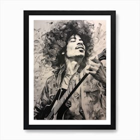 Jimi Hendrix B&W 6 Affiche