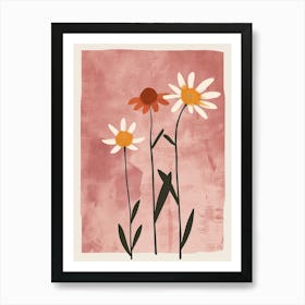 Set Of 4 Simple Hand Drawn Daisies On Pink Paper 10 Art Print