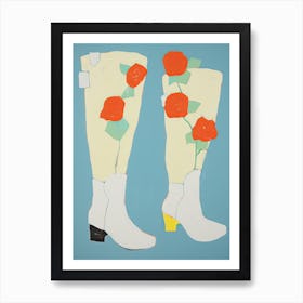 A Painting Of Cowboy Boots With Red Flowers, Pop Art Style 4 Art Print