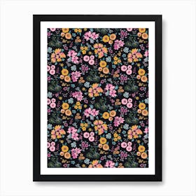 Little Flowers Multi Black  Art Print