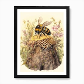 Western Bumble Bee Beehive Watercolour Illustration 3 Art Print