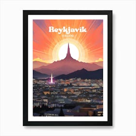 Reykjavk Iceland Sunrise Modern Travel Illustration Art Print