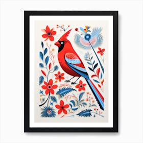 Scandinavian Bird Illustration Northern Cardinal 1 Art Print