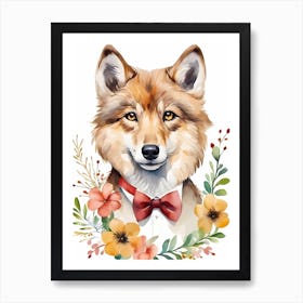 Baby Wolf Flower Crown Bowties Woodland Animal Nursery Decor (11) Art Print
