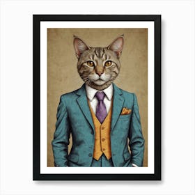 Cat In A Suit 12 Art Print